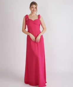 Discount Six Stories Bow Tie Shoulder Chiffon Bridesmaid Dress - Fuchsia Pink