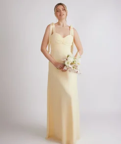 Six Stories Bow Tie Shoulder Chiffon Bridesmaid Dress - Butter Lemon