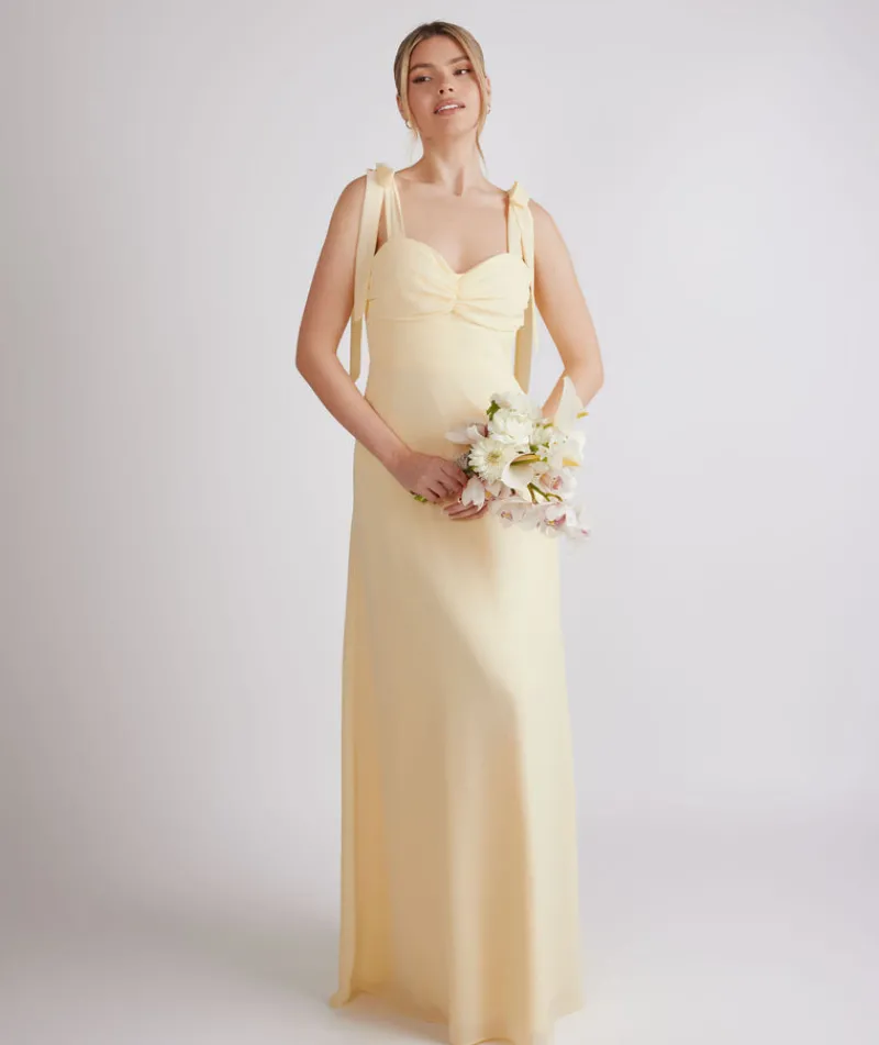 Six Stories Bow Tie Shoulder Chiffon Bridesmaid Dress - Butter Lemon