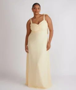 Six Stories Bow Tie Shoulder Chiffon Bridesmaid Dress - Butter Lemon
