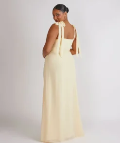 Six Stories Bow Tie Shoulder Chiffon Bridesmaid Dress - Butter Lemon