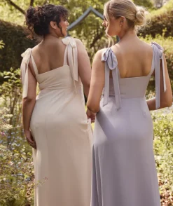Best Six Stories Bow Tie Shoulder Chiffon Bridesmaid Dress - Butter Cream
