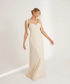 Best Six Stories Bow Tie Shoulder Chiffon Bridesmaid Dress - Butter Cream