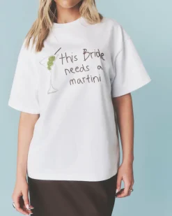 Clearance Six Stories Bride Needs a Martini Beaded Tee - White