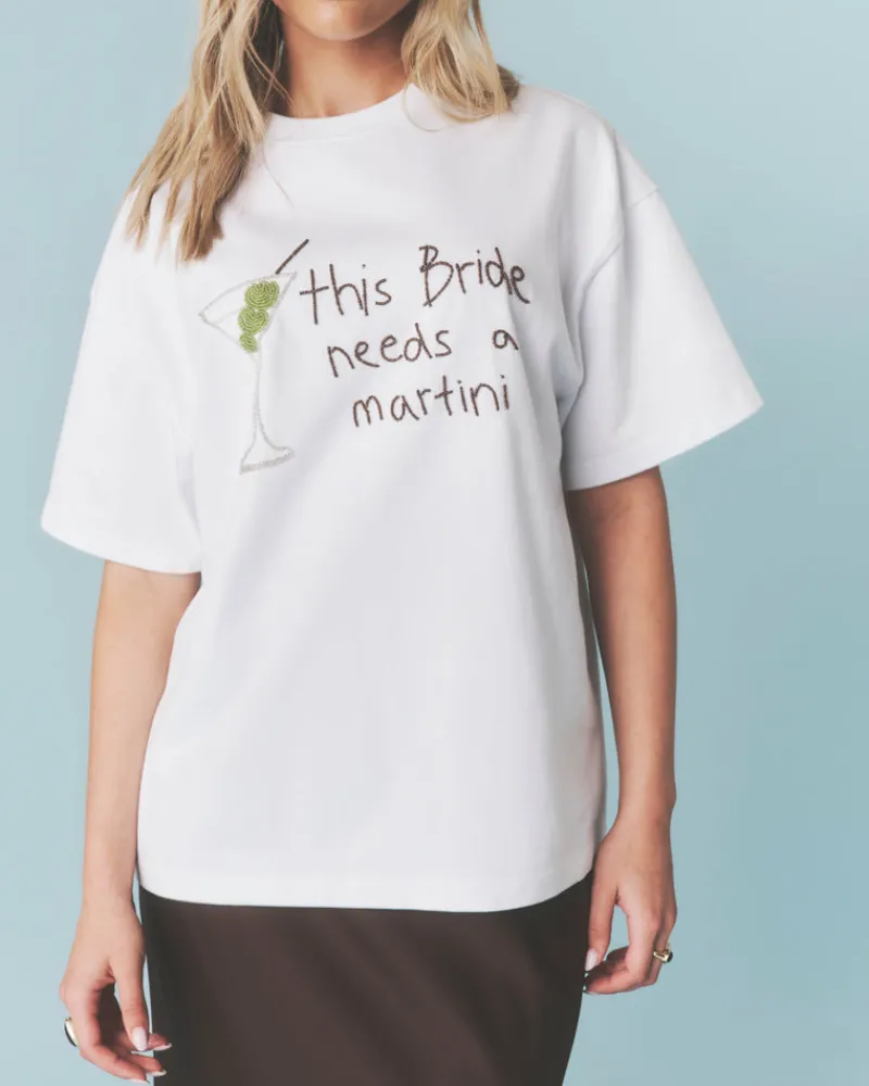 Clearance Six Stories Bride Needs a Martini Beaded Tee - White