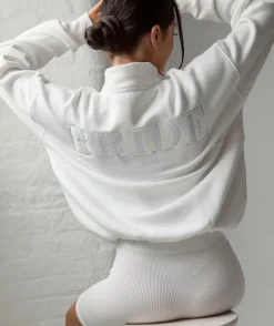 Sale Six Stories Bride Statement Quarter Zip Sweatshirt - White