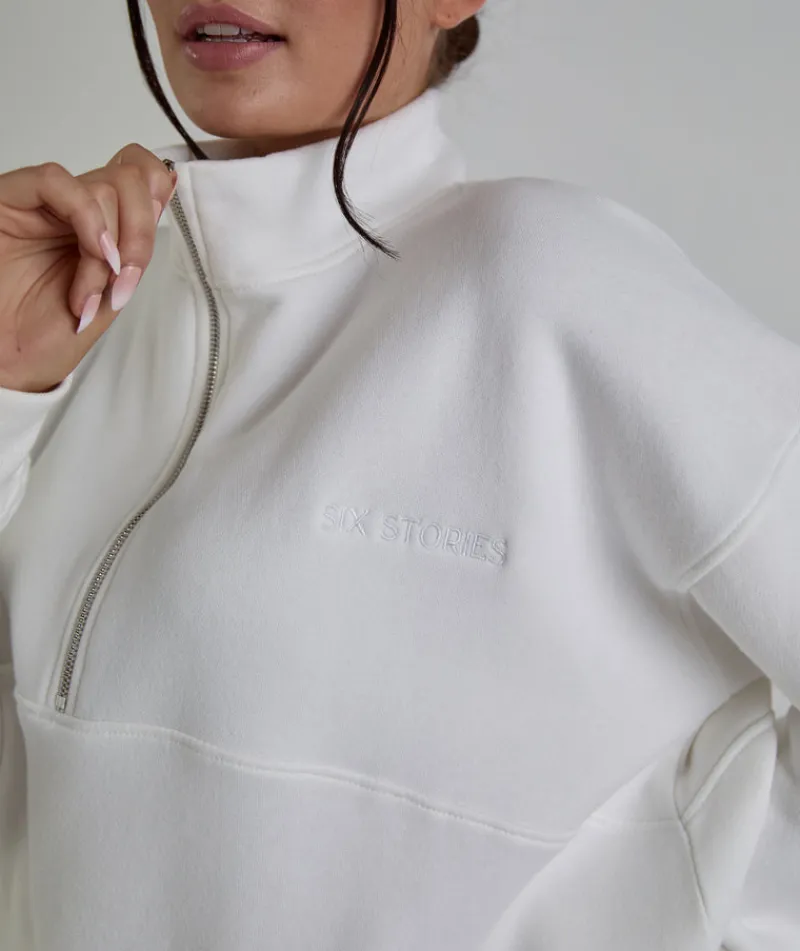 Sale Six Stories Bride Statement Quarter Zip Sweatshirt - White