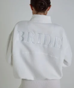 Sale Six Stories Bride Statement Quarter Zip Sweatshirt - White