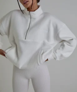 Sale Six Stories Bride Statement Quarter Zip Sweatshirt - White