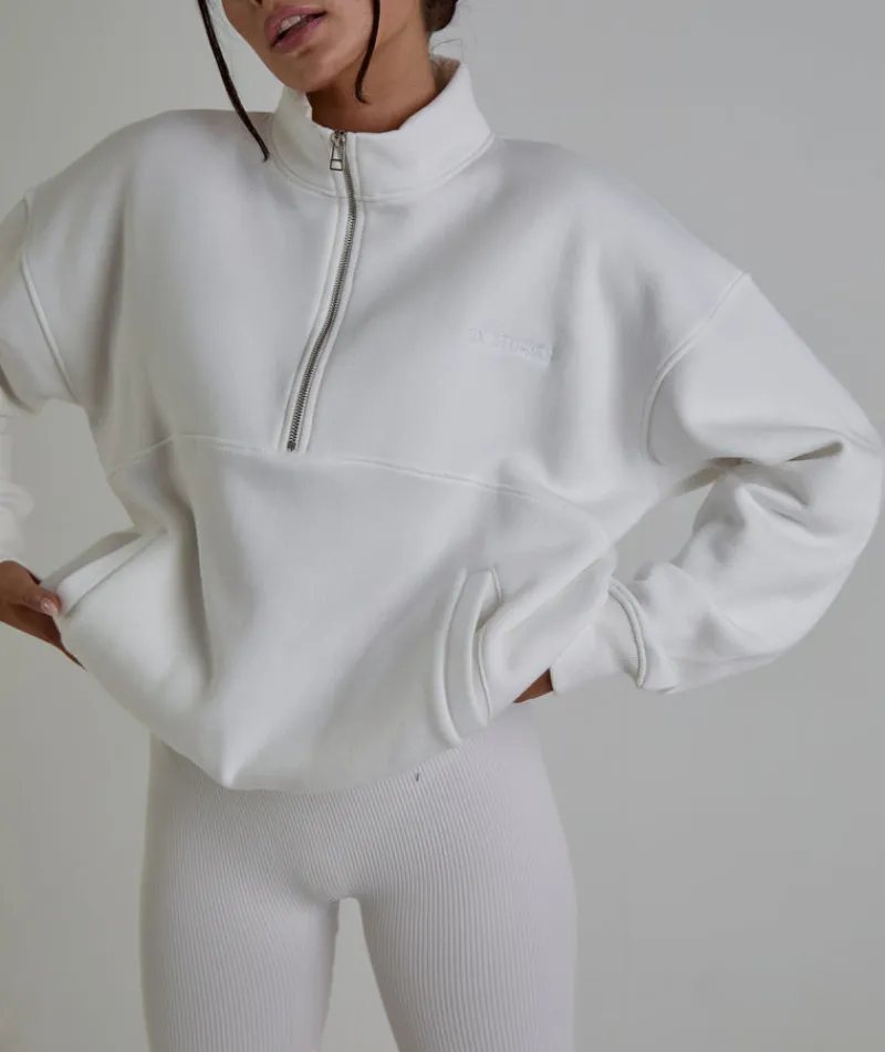 Sale Six Stories Bride Statement Quarter Zip Sweatshirt - White