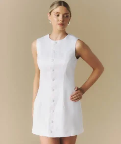 Discount Six Stories Button Through Satin Tailored Mini Dress - White