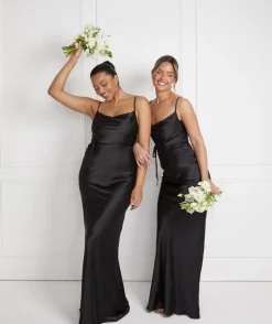 Sale Six Stories Cami Cowl Front Satin Bridesmaid Dress - Black
