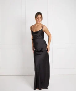 Sale Six Stories Cami Cowl Front Satin Bridesmaid Dress - Black