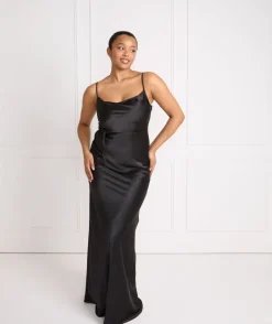 Sale Six Stories Cami Cowl Front Satin Bridesmaid Dress - Black