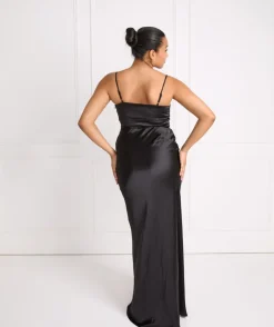 Sale Six Stories Cami Cowl Front Satin Bridesmaid Dress - Black