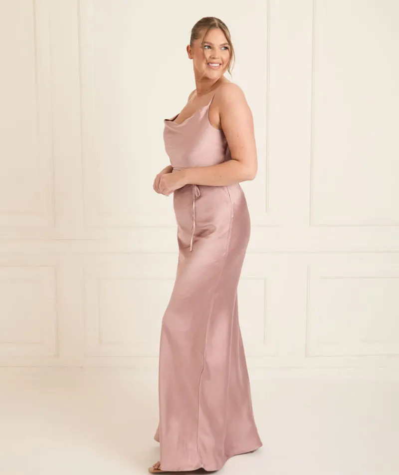 Six Stories Cami Cowl Front Satin Bridesmaid Dress - Rose