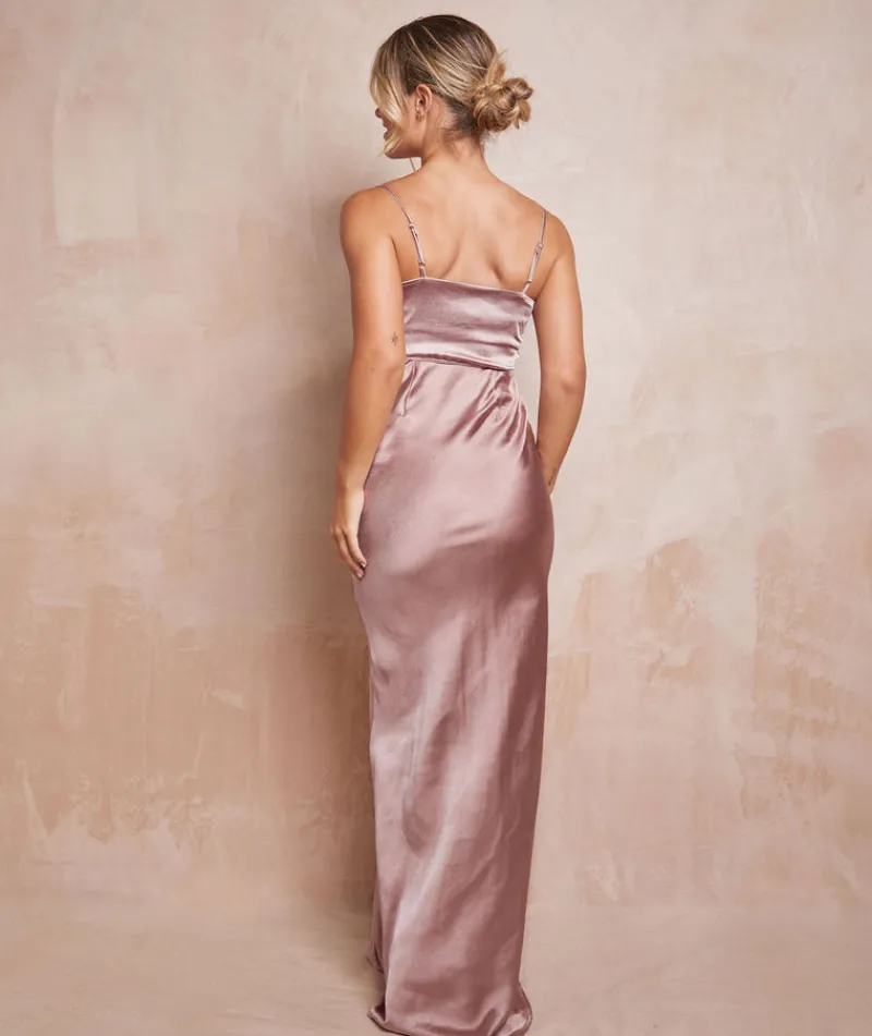 Six Stories Cami Cowl Front Satin Bridesmaid Dress - Rose