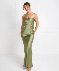 Six Stories Cami Cowl Front Satin Bridesmaid Dress - Moss Green