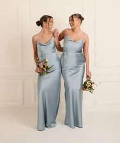 Best Six Stories Cami Cowl Front Satin Bridesmaid Dress - Dusty Blue