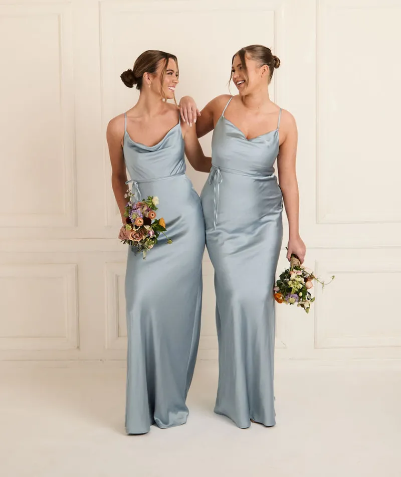 Best Six Stories Cami Cowl Front Satin Bridesmaid Dress - Dusty Blue