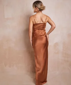 Clearance Six Stories Cami Cowl Front Satin Bridesmaid Dress - Rust