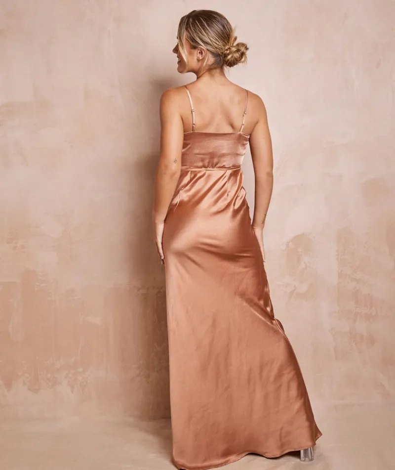 Hot Six Stories Cami Cowl Front Satin Bridesmaid Dress - Burnt Peach