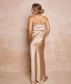 Online Six Stories Cami Cowl Front Satin Bridesmaid Dress - Champagne