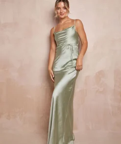 Online Six Stories Cami Cowl Front Satin Bridesmaid Dress - Sage