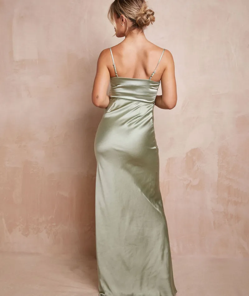 Online Six Stories Cami Cowl Front Satin Bridesmaid Dress - Sage