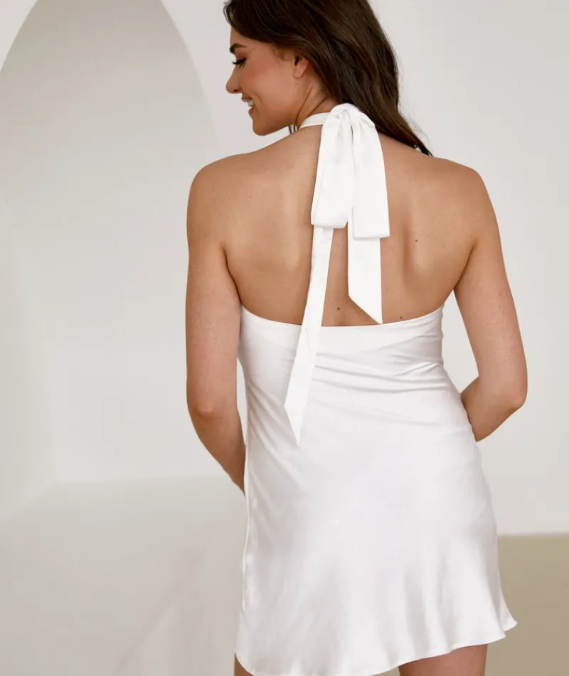 Clearance Six Stories Capri Satin Halter Mini Dress - Ivory