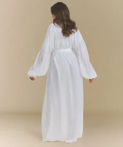 Hot Six Stories Chiffon Sleeve Maxi Satin Robe - White