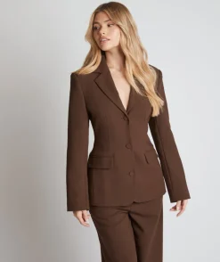 Outlet Six Stories Cinched Waist Blazer - Chocolate Brown