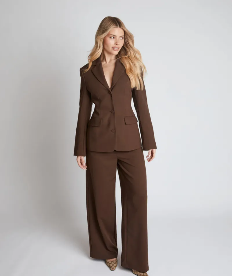 Outlet Six Stories Cinched Waist Blazer - Chocolate Brown