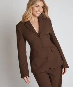 Outlet Six Stories Cinched Waist Blazer - Chocolate Brown