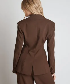 Outlet Six Stories Cinched Waist Blazer - Chocolate Brown