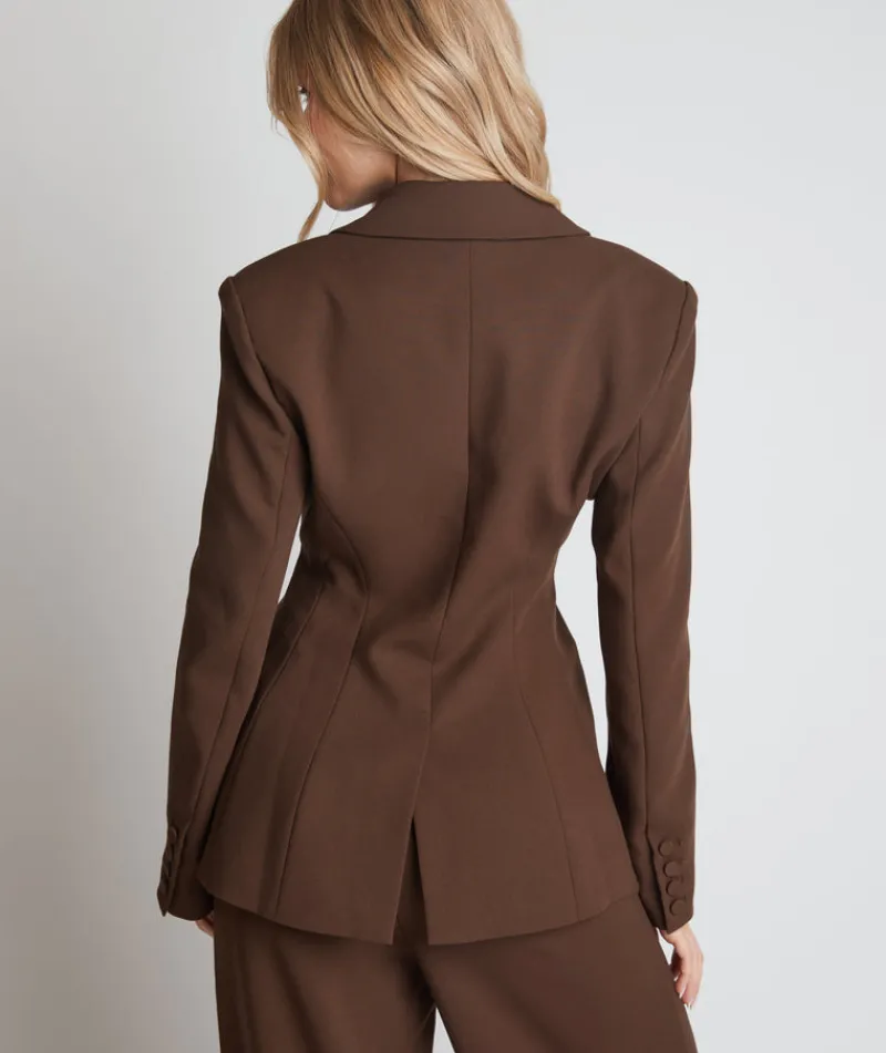 Outlet Six Stories Cinched Waist Blazer - Chocolate Brown