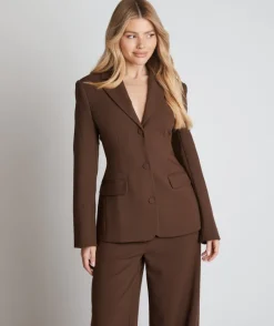 Outlet Six Stories Cinched Waist Blazer - Chocolate Brown