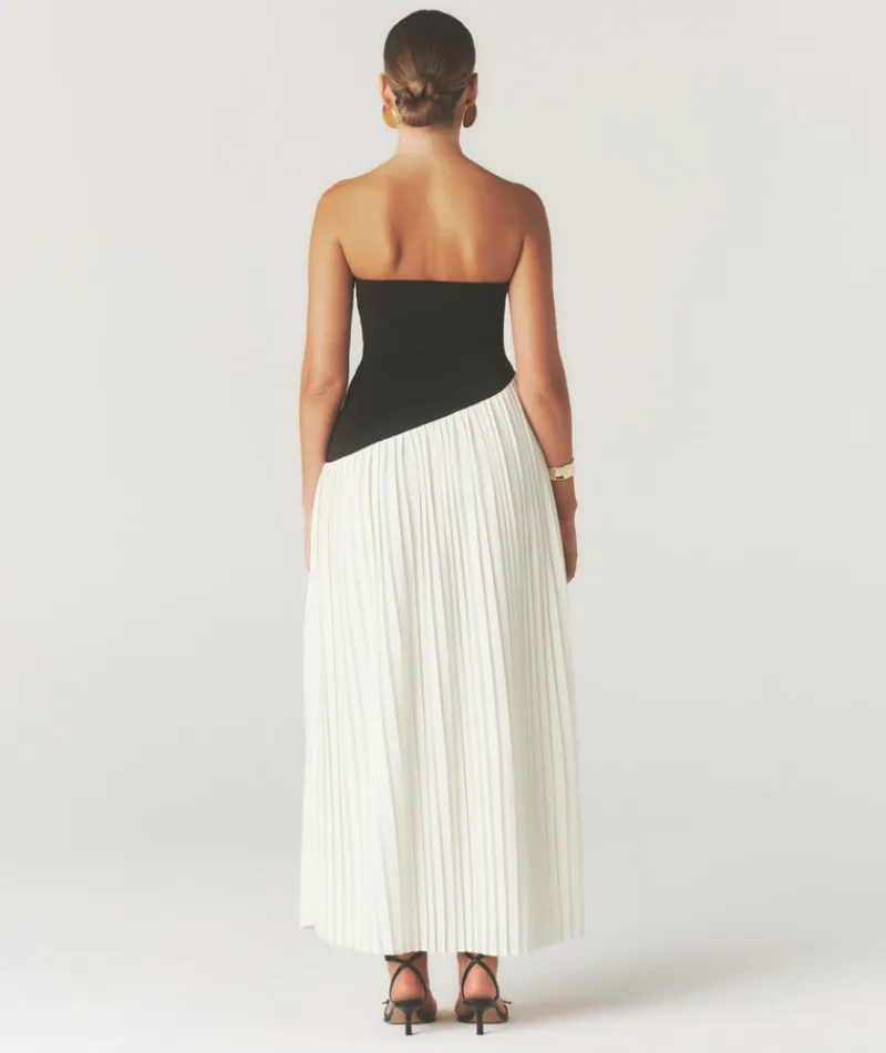 Online Six Stories Contrast Bandeau Pleated Maxi Dress - Mono