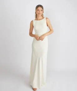 Clearance Six Stories Cowl Back Crepe Bridesmaid Dress - Almond