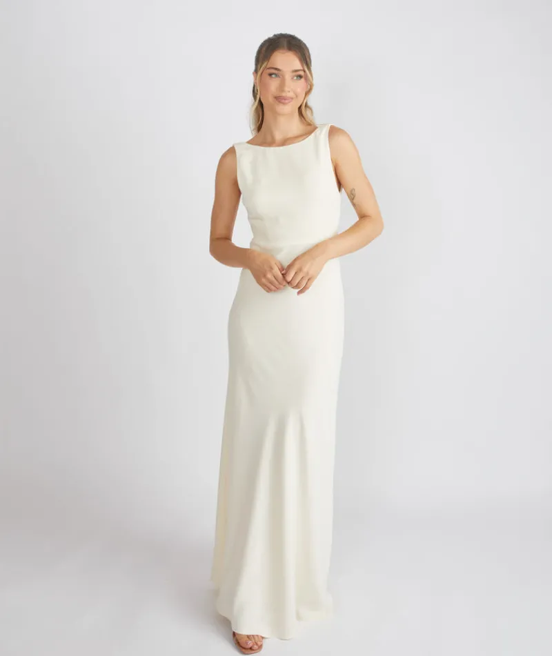 Clearance Six Stories Cowl Back Crepe Bridesmaid Dress - Almond