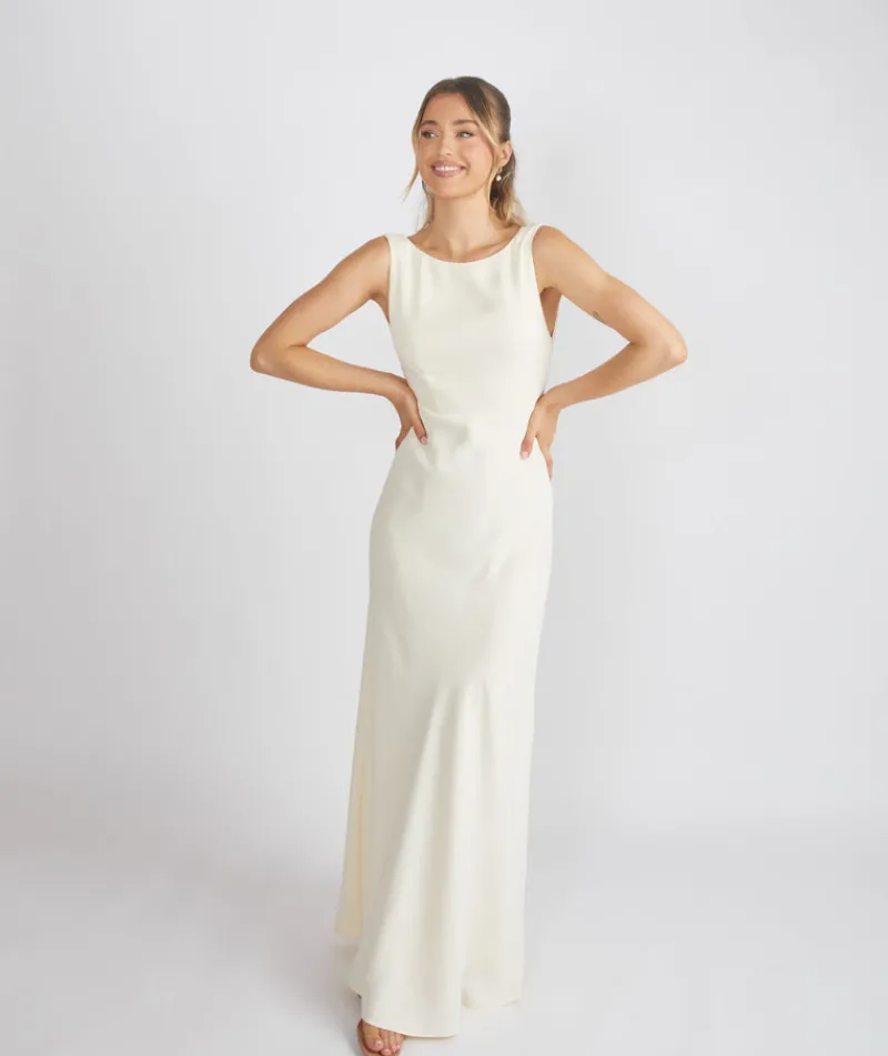 Clearance Six Stories Cowl Back Crepe Bridesmaid Dress - Almond