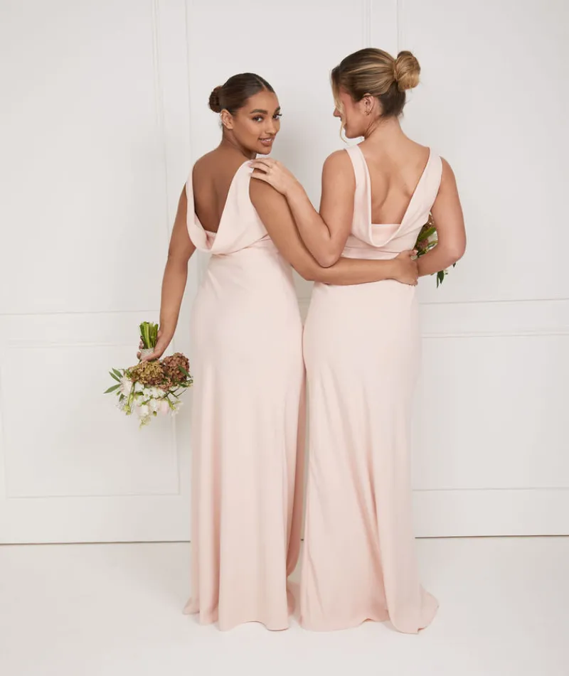 Six Stories Cowl Back Crepe Bridesmaid Dress - Blush