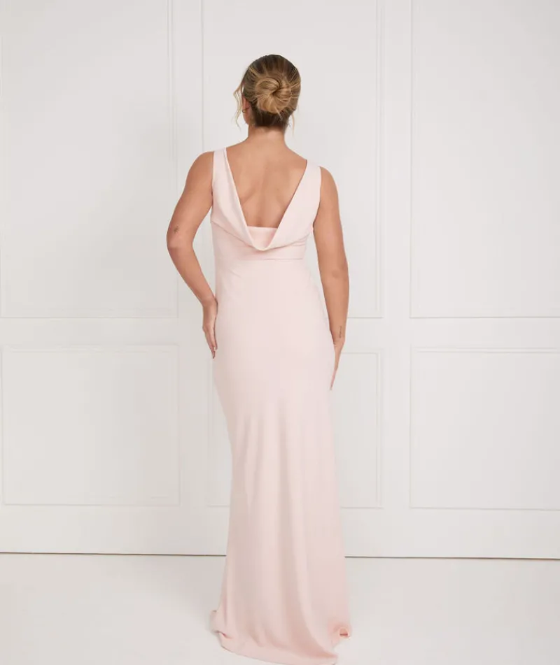 Six Stories Cowl Back Crepe Bridesmaid Dress - Blush