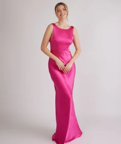 New Six Stories Cowl Back Satin Bridesmaid Dress - Fuchsia Pink