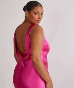 New Six Stories Cowl Back Satin Bridesmaid Dress - Fuchsia Pink