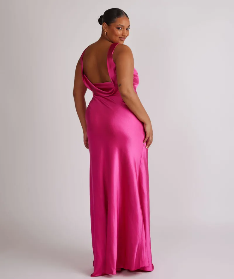 New Six Stories Cowl Back Satin Bridesmaid Dress - Fuchsia Pink