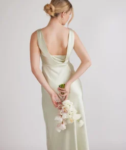 Hot Six Stories Cowl Back Satin Bridesmaid Dress - Pear Green