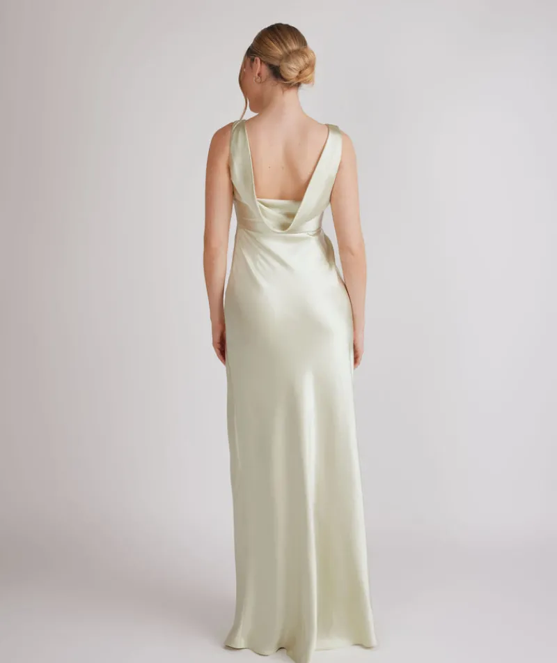 Hot Six Stories Cowl Back Satin Bridesmaid Dress - Pear Green