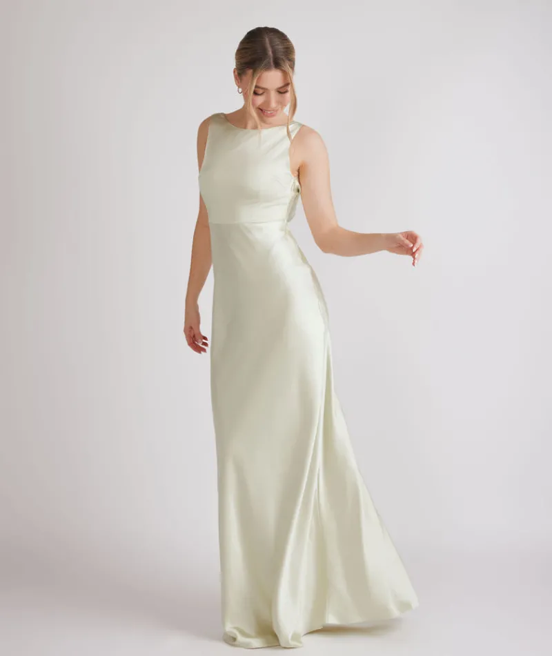 Hot Six Stories Cowl Back Satin Bridesmaid Dress - Pear Green
