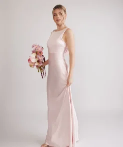 Sale Six Stories Cowl Back Satin Bridesmaid Dress - Pale Pink